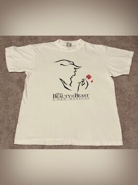 VTG Beauty & The Beast On Broadway White T Shirt Adult Size Large Single Stitch